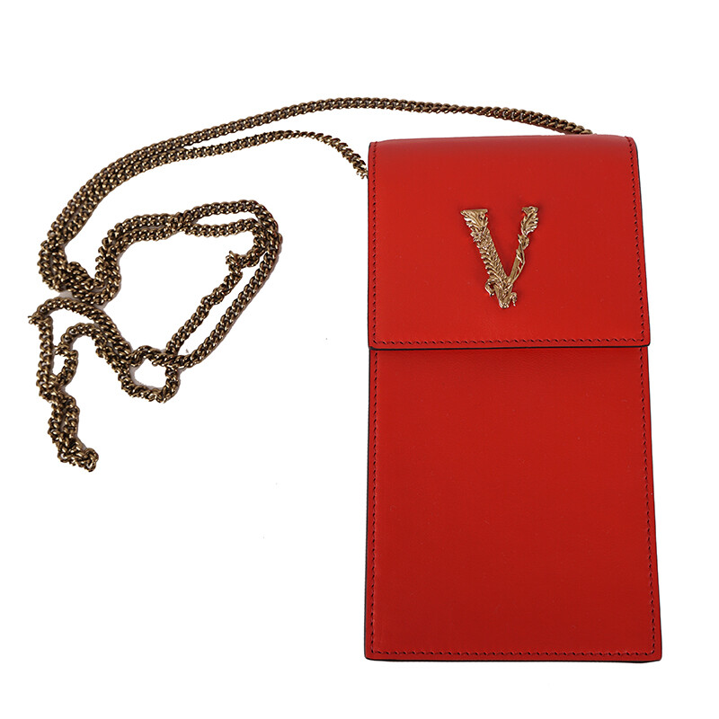 NEW $825 VERSACE RUNWAY Red Leather Barocco V VIRTUS LOGO NEW $825 VERSACE RUNWAY Red Leather Barocco V VIRTUS LOGO