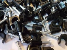 Image of 7mm ROUND BLACK CABLE CLIPS with Fixing Nails(PACKS OF 50 OR 100