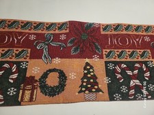 Christmas JOY trees, candy cane, presents tapestry table runner 70" x 12"