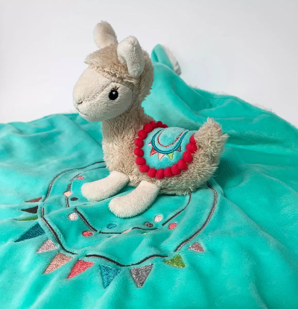 Mary Meyer Baby Llama Lovey Plush Security Blanket Green Knotted Corners Alpaca