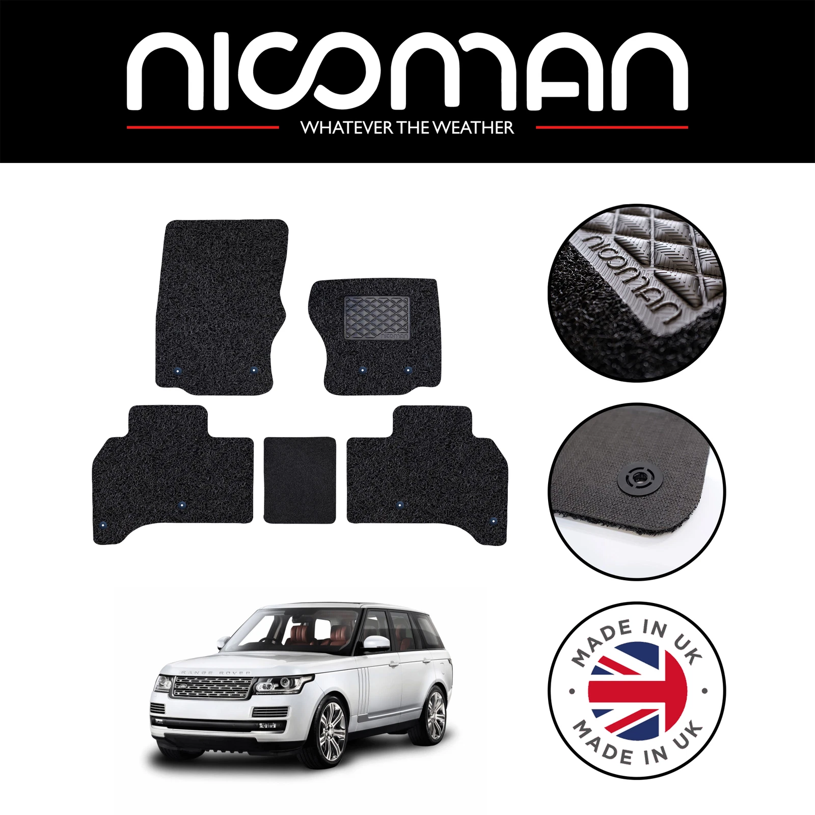 Range Rover Vogue MK4 2013-2019 GENUINE LUXURY Tailored Car Floor Mats Black Set