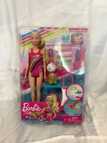 Barbie Dreamhouse Adventures Swim 'n Dive 11,5 Zoll Puppe mit Welpe & Sprungbrett