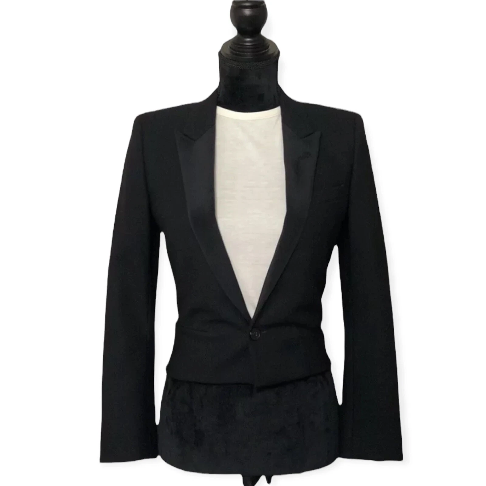 SAINT LAURENT (YSL) Giacca blazer Saint Laurent nera 100% lana taglio accento YSL donna taglia F 36