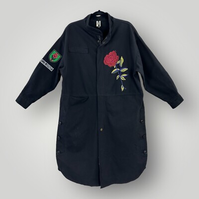 K TOO Jacket Dress Womens S Black Embroidered Rose Queen Zip Goth Punk Midi