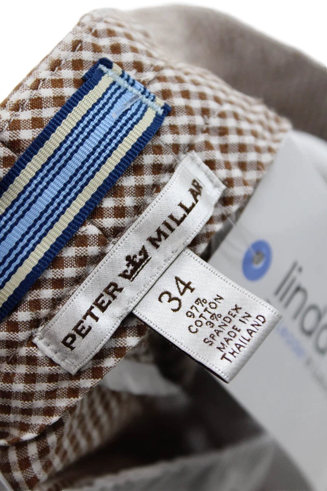 Peter Millar Mens Cotton Check Print Buttoned Casual Shorts Brown Size EUR 34 - Image 4 of 4