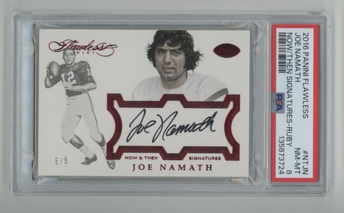 Joe Namath 2016 Flawless Now/Then Signatures Ruby #5/5 PSA 9
