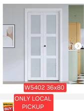 ✨️ easelife 36 in. x 80 in. 3 Lite Frosted Glass White Finished Solid MDF Bi-Fol