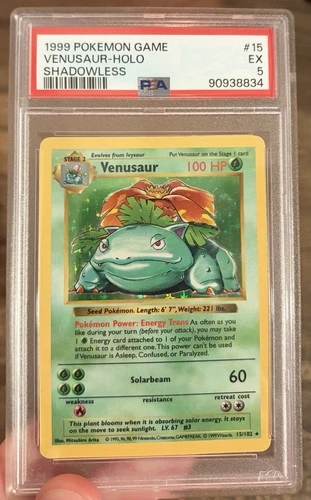 Pokémon Venusaur 1999 Base Set Shadowless Holo Rare EX PSA 5 15/102
