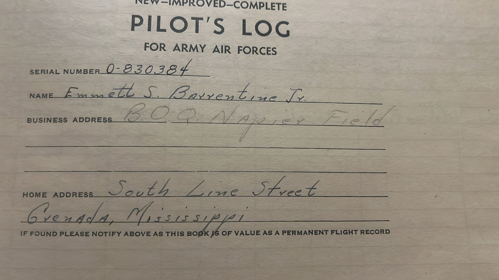 WW2 Flight Log USAAF Emmett Barrentine Jr 56th Fighter Group 8th Air Force P47 image 9