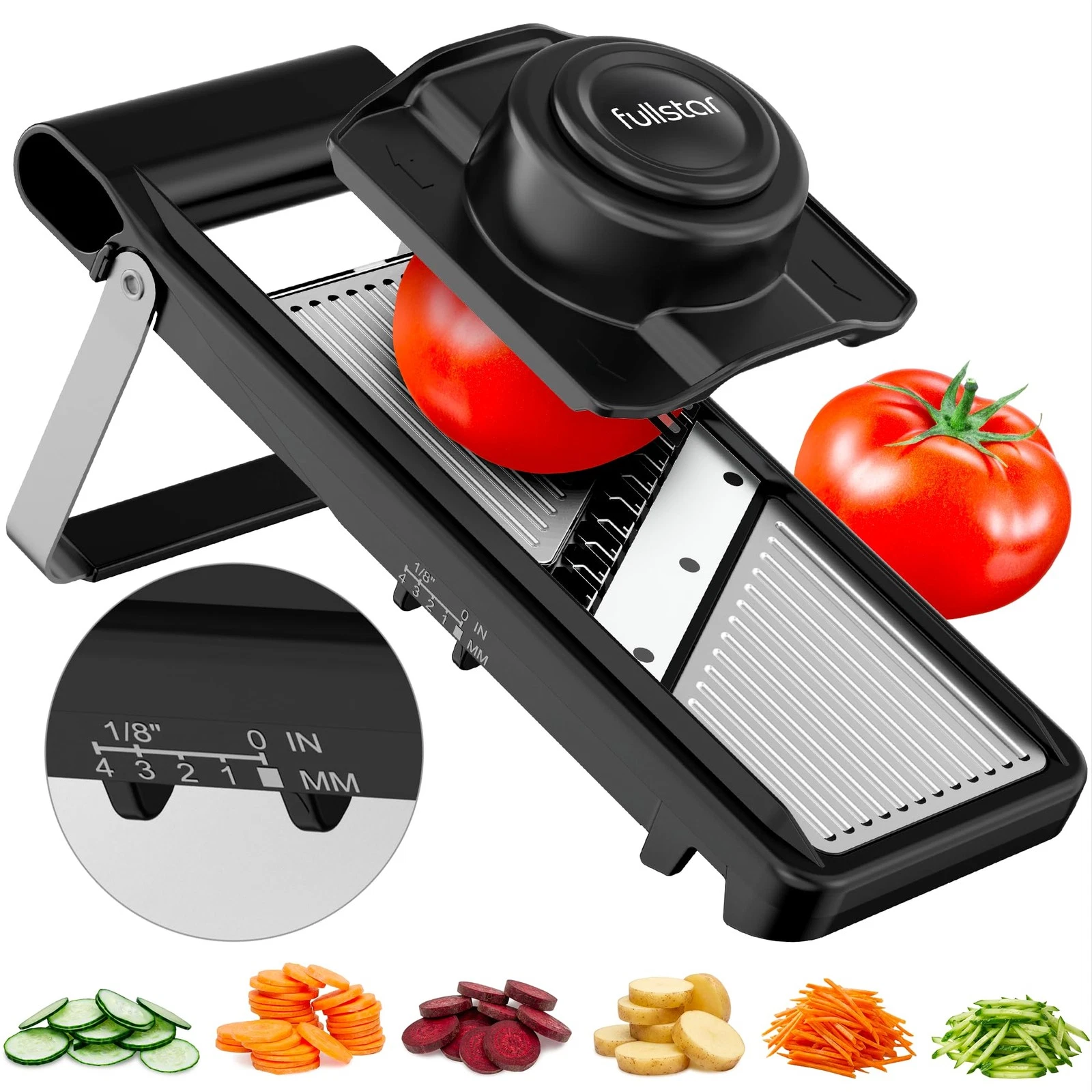 Fullstar 2 in 1 Stainless Steel Mandoline - Adjustable 2-in-1, Black