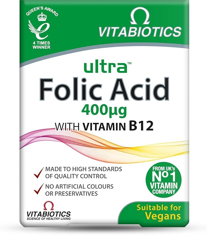 Vitabiotics Ultra Folic Acid 60 Tablets with Vitamin B12 Tiredness