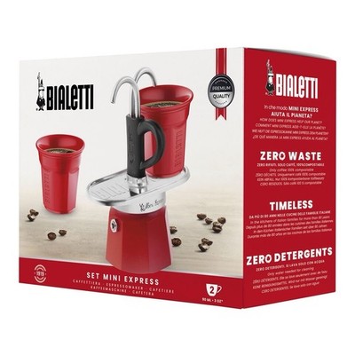 Bialetti Mini Express Stovetop Espresso Maker 3 Oz 2 Cups Red/Black 90 ML