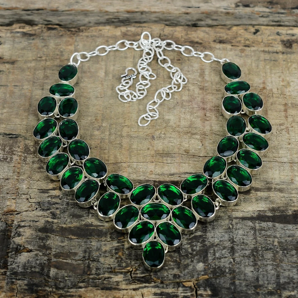 Verde Tormalina Fatto a Mano 925 Argento Sterling Regolabile Collana Gioielli - Immagine 2 di 4