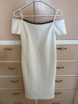 calvin klein off the shoulder sheath dress CALVIN KLEIN Women's Ecru/nude Off-the-shoulder Lace Ruffled Sheath Dress 2 TEDO