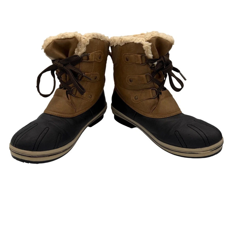 Botas impermeables de invierno Dawgs Duck para mujer tostadas negras forradas de lana con cordones talla 9 Foto 2 de 4