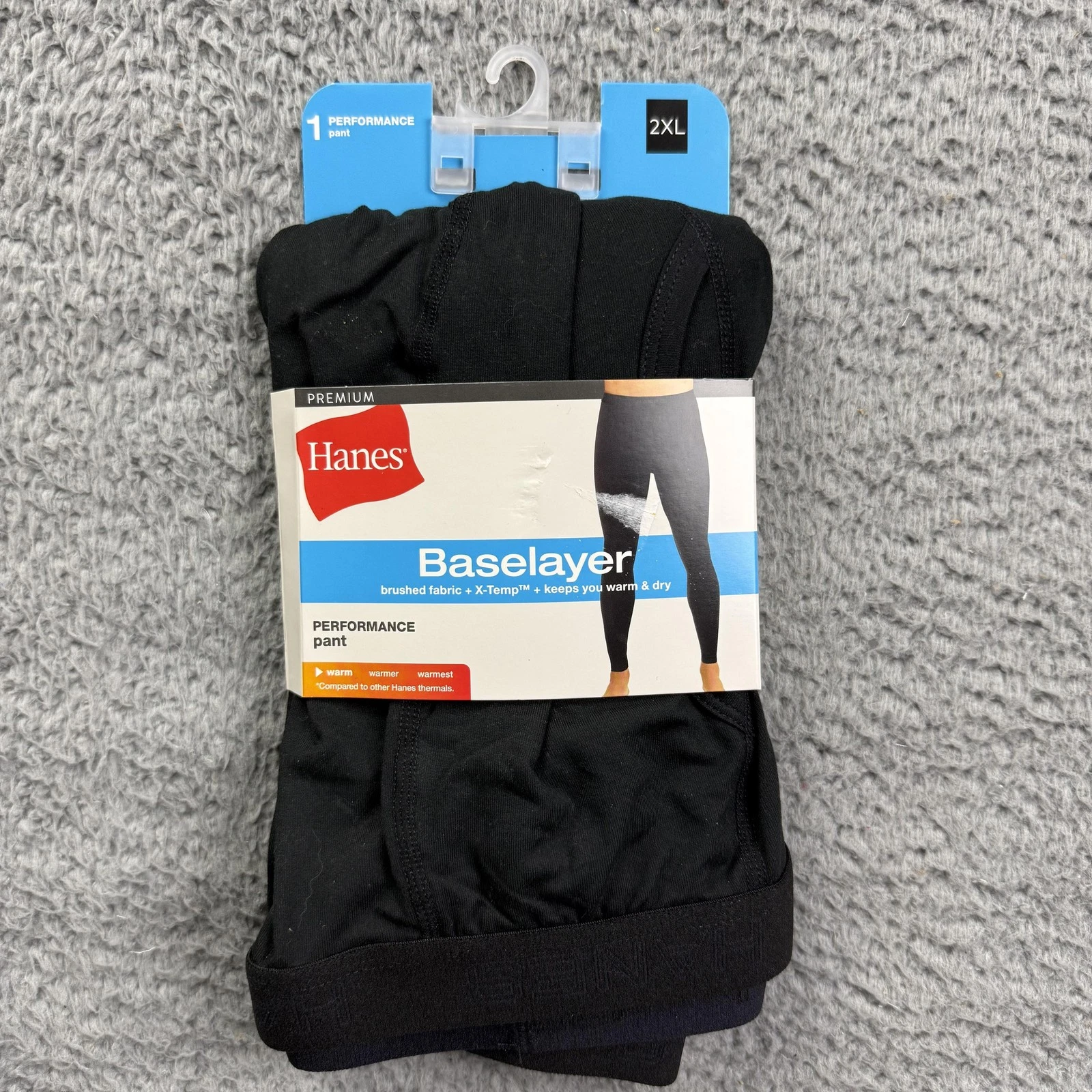 Hanes Baselayer Pant Mens 2XL 46-48 Black Performance Stretch Thermal Long Johns