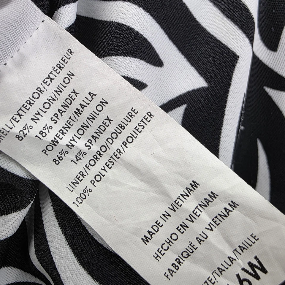 Longitude Swimsuit Dress Womens 16W Black White Leaf Print Tankini Swimwear Plus - Image 3 of 4