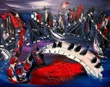 JAZZ CITY ART CANVAS IMPRESSIONIST ARTIST  Original Oil Painting  g78RG9d8t