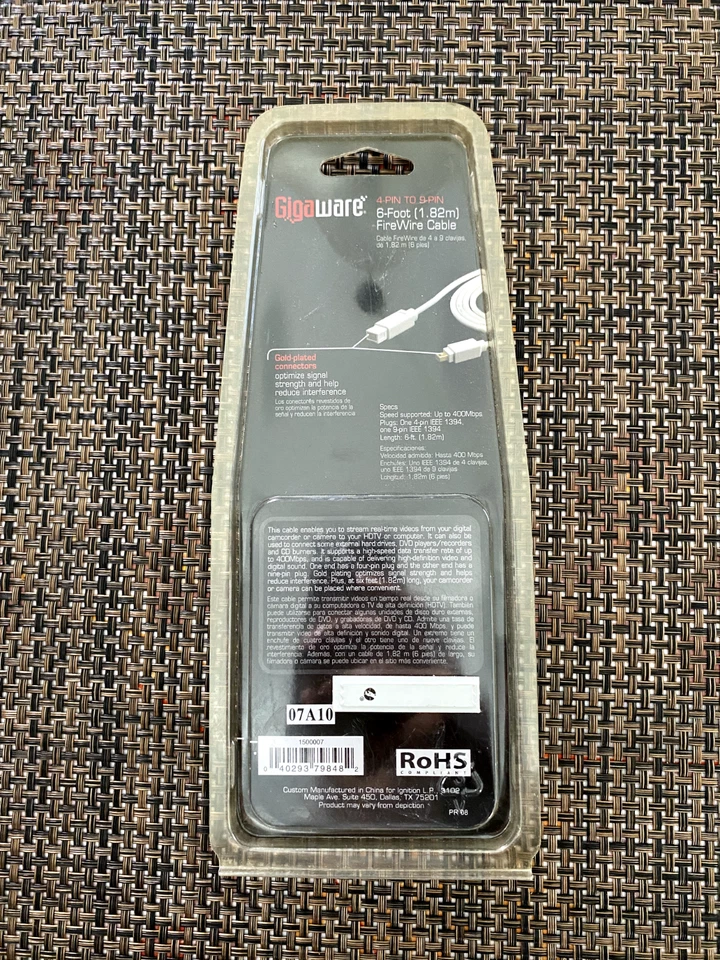 Gigaware 4-Pin to 9-Pin FireWire Cable 6 foot - Image 2 of 2