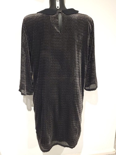 Brora Black Grey Velvet Burnout Peter Pan Collared Shift Tunic Dress UK 12 - Picture 2 of 8