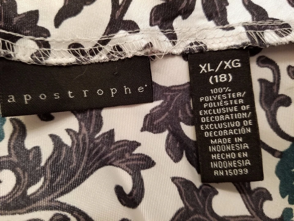 Camisa Top Blusa Apostrophe Mujer Talla XL X Grande 18 Verde Negro Blanco Floral Foto 2 de 4