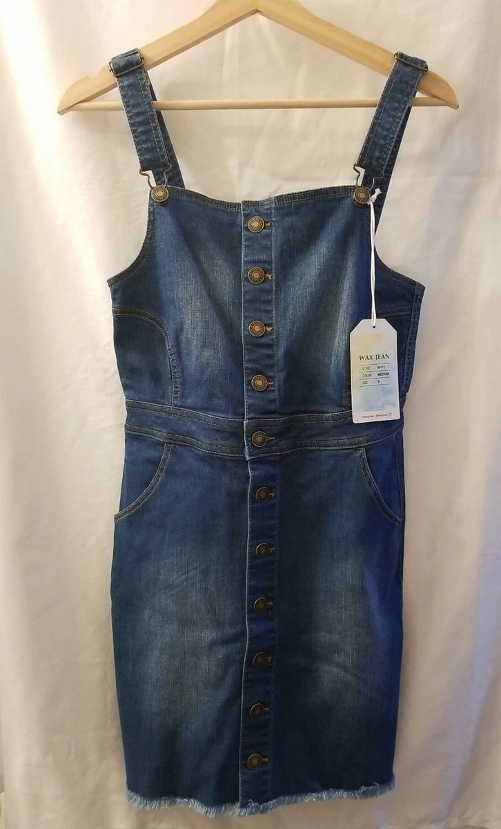 Wax Jean Denim Jumper Dress Juniors Small Blue Medium Wash
