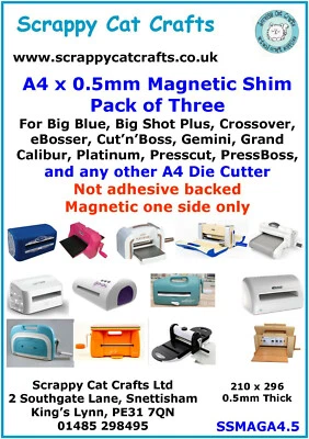 A4 x 0.5mm Magnetic Mat Shims 3 pack for Cut'n'Boss by Scrappy Cat : SSMAGA4.5
