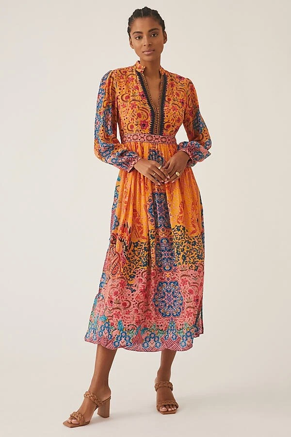 Anthropologie Patterned Maxi Dress x Bhanuni By Jyoti Size 4P eBay