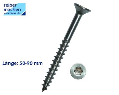 Spanplattenschrauben TORX Senkkopf, Edelstahl A2, Teilgewinde, 50-90 mm Länge