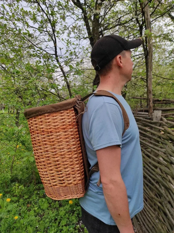 Mushroom Foraging Basket Backpack 27L Wicker Frame Hiking Lightweight Gear - Image 2 of 4