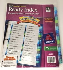 Avery Ready Index Double Column Table of Contents Dividers 32 Tabs Item #11322