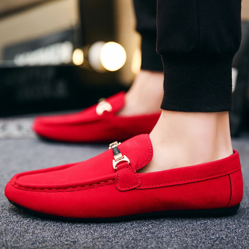 moden galop retning Men Slip-On Leather Casual Flat Shoes Driving Moccasin Soft Loafers  Sneakers Red | eBay