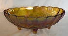 Vintage Carnival Glass Amber Iridescent Fruit Bowl 12” LG Footed Oval Indiana