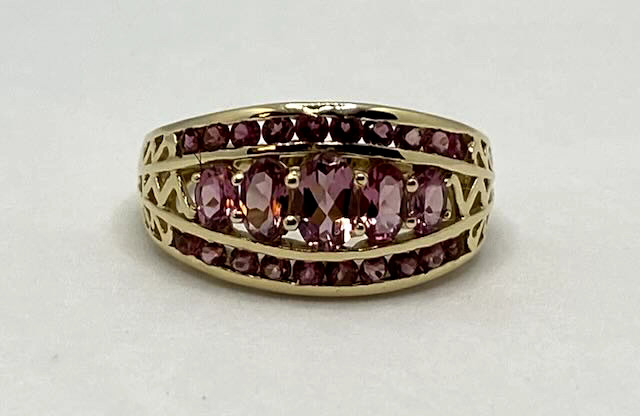 14K Yellow Gold Filigree Ring with 25 Pink Tourmalines - 1.7 carats -Size 7 3/4