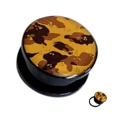 Acrylic Double Flared Plug Ear Screw Fit 8 - 1" Gauge Brown Camouflage