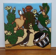 Earthtones Roadrunner Rabbit Desert Artisan Tile Trivet by Krit Tucson 6”