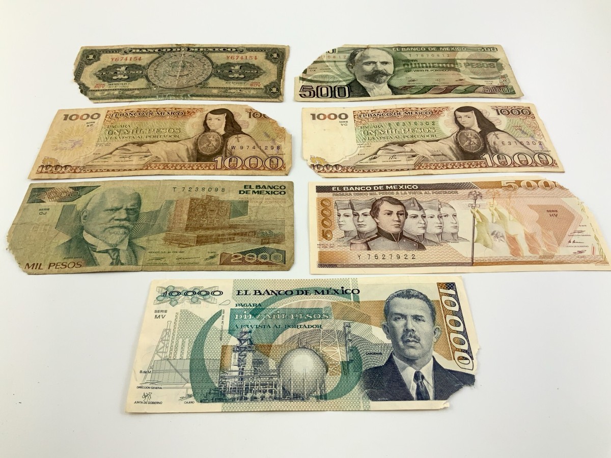 Lot of 7 Mexico Banknotes Circulated El Banco De Mexico Pesos