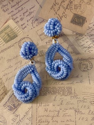 Vintage Periwinkle Powder Blue Woven Seed Bead Twist Drop Earrings