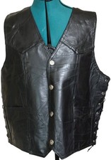 Diamond Plate Genuine Buffalo Leather Black Vest Skull Theme Men's Size XL