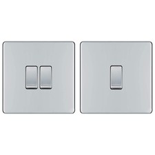 Screwless Flat Plate Double Light Switch, Polished Chrome, 2-Way,