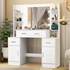 Dressing Table 3 Drawers Set with LED Lighted Mirror Vanity Desk Makeup Table