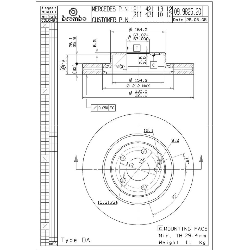 Kit de pastillas de rotores de freno delanteros traseros OE Brembo para Mercedes-Benz GLK350 2010-2015 Foto 2 de 4