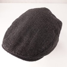Boys Wool Blend Flat Cap Herringbone Pattern Gray Adjustable Hat