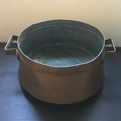 Antique Handmade Tinned Copper Pot with Handles Farm House Deco 11''L x 4.5''H