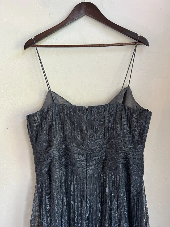 Badgley Mischka Pleated Lace Gown 16 Plus Gray Fairy Formal Designer Witchy Goth - Image 4 of 4