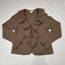 Cardigan blazer Susan Bristol taglia L lana tortora volant cascata, manica a campana vintage