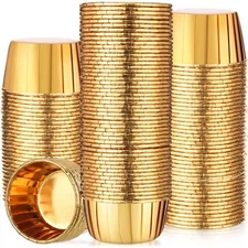 300 Pack Gold Cupcake Liners Bulk Disposable Foil Muffin Cups 3.5 oz Wrappers...