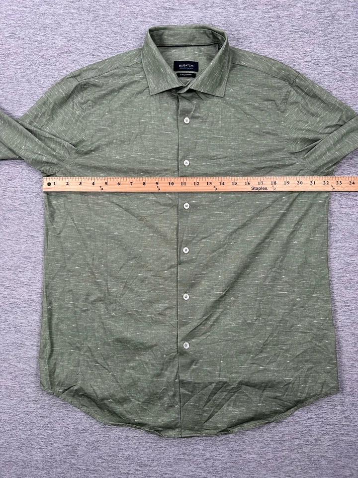 Bugatchi Shirt Mens Large Green Button Up Long Sleeve OoohCotton 8 Way Stretch - Image 4 of 4