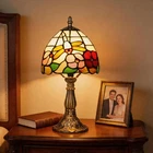 Small Tiffany Style Table Lamp, 5" Antique Stained Glass Lamp, Desk Bedside Tabl