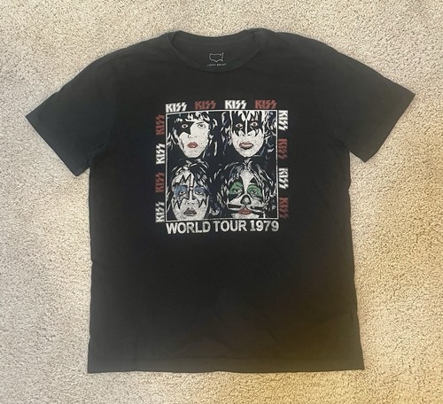 Lucky Brand Herren Blk L T-Shirt KISS World Tour 1979 KISS Crew Single Stitched